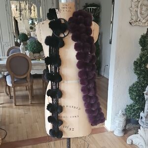 Pair Kohl's Black and Purple Fur Scarves